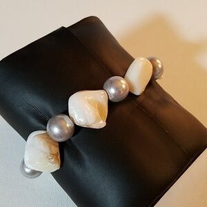 Handmade Rock & Bead Stretch Bracelet 8"